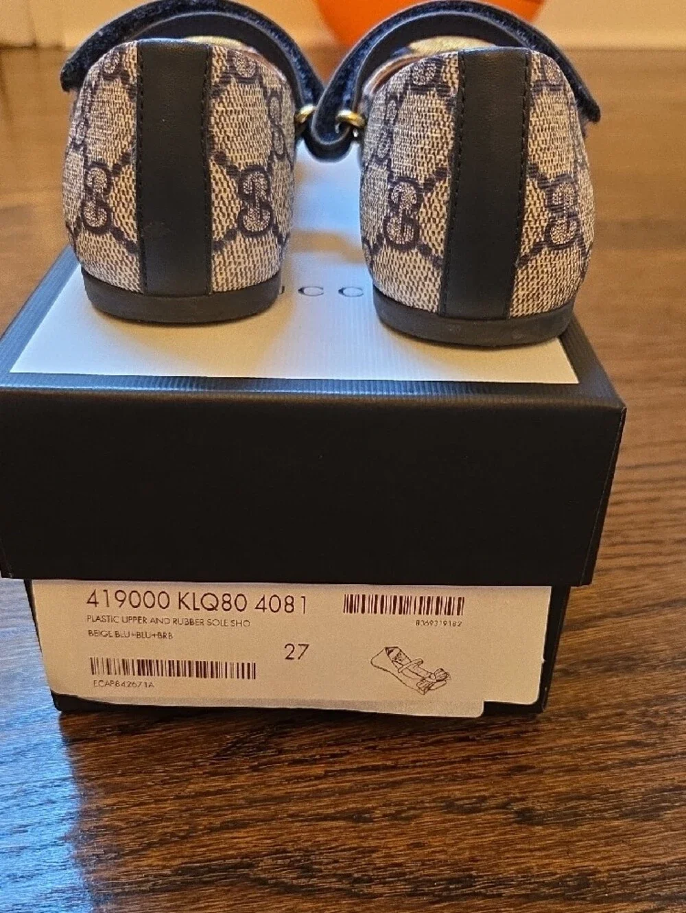 Gucci Beige GG Supreme Mary Jane with Gold Heart and Red-Blue Bow